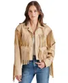 Steve Madden Halia Fringe Trim Faux Leather Jacket In Tan