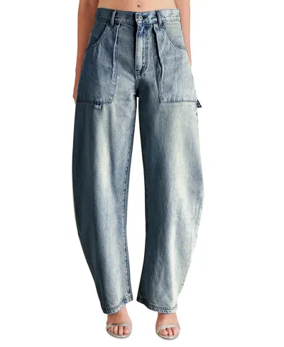 Steve Madden Women's Hansen Cotton High-rise Barrel-leg Pants In Blue Frosting