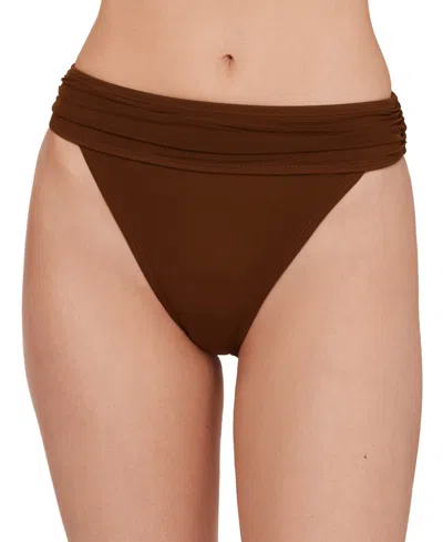 Steve Madden Women's High-leg Ruched Band Swim Bottoms In Brown