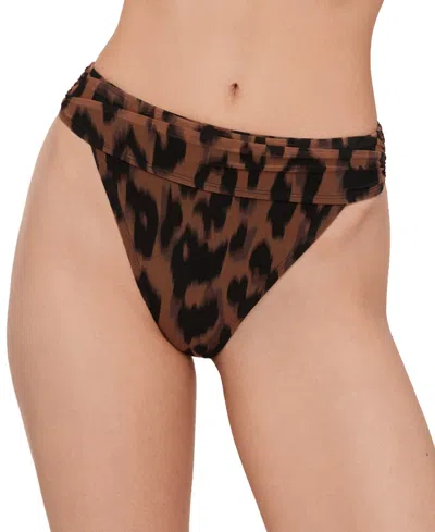 Steve Madden Women's High-leg Ruched Band Swim Bottoms In Brown