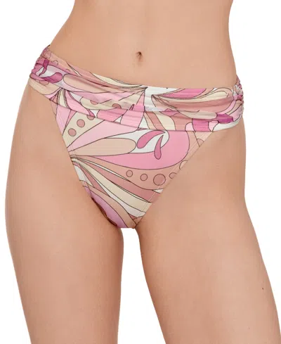 Steve Madden Women's High-leg Ruched Band Swim Bottoms In Pink