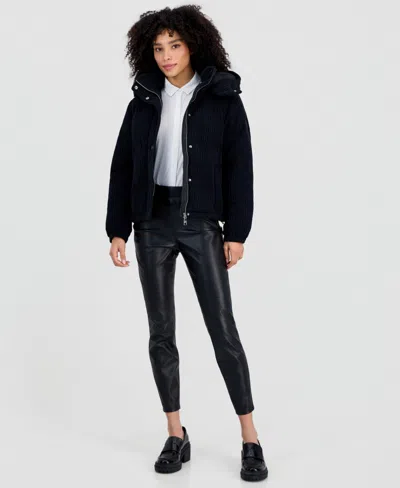 Steve Madden Women's Hooded Corduroy Puffer Coat In Black