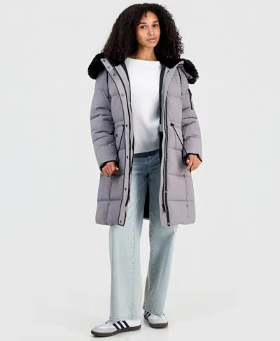 Steve Madden Women's Hooded Drawcord-waist Puffer Coat In Blue