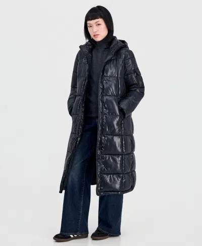 Steve Madden Women's Hooded Maxi Puffer Coat In Black