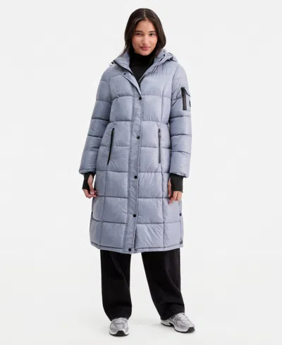 Steve Madden Women's Hooded Maxi Puffer Coat In Gray