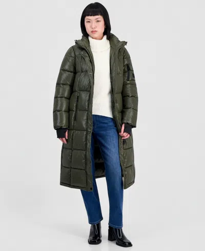 Steve Madden Women's Hooded Maxi Puffer Coat In White