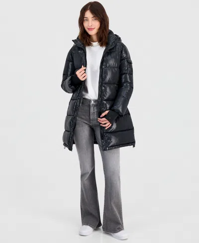 Steve Madden Women's Hooded Puffer Coat, Created For Macy's In Blue