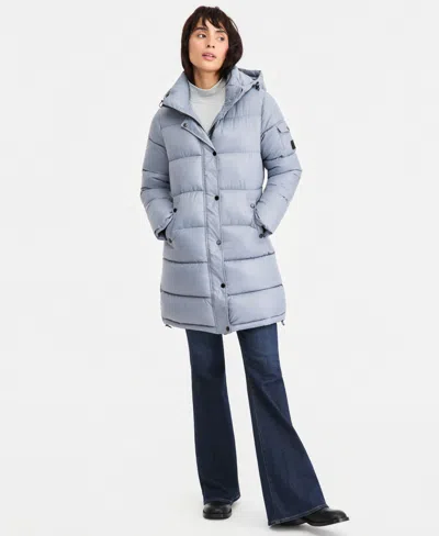 Steve Madden Women's Hooded Puffer Coat, Created For Macy's In Blue