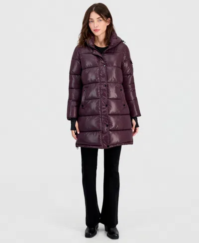 Steve Madden Women's Hooded Puffer Coat, Created For Macy's In Purple