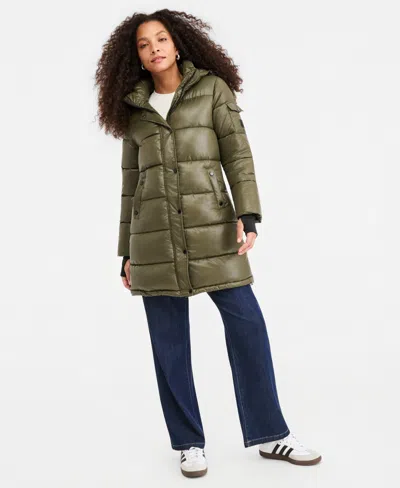 Steve Madden Women's Hooded Puffer Coat, Created For Macy's In Green