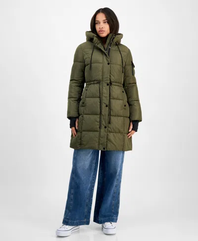 Steve Madden Women's Hooded Puffer Utility Coat In Green