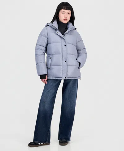 Steve Madden Women's Hooded Short Quilted Puffer Coat In Gray