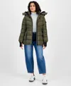 Steve Madden Women's Hooded Zip-front Puffer Coat In Green