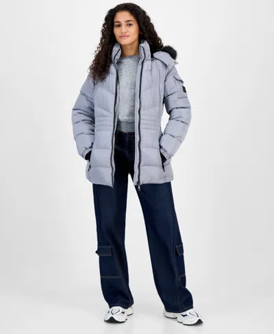 Steve Madden Women's Hooded Zip-front Puffer Coat In Multi