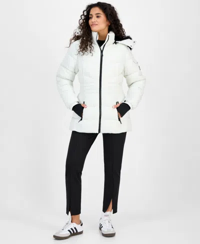 Steve Madden Women's Hooded Zip-front Puffer Coat In White