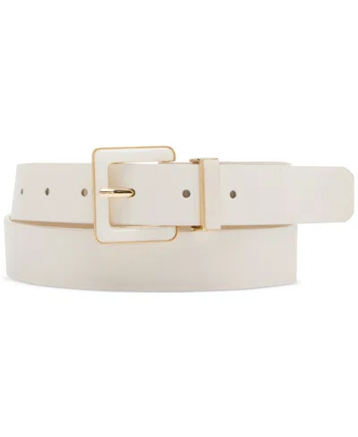 Steve Madden Women's Imitation Pearl Inlay Faux-leather Belt In Off White