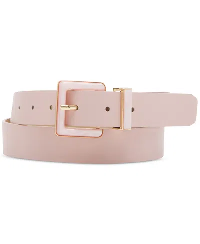 Steve Madden Women's Imitation Pearl Inlay Faux-leather Belt In Pink