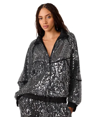 Steve Madden Women's Jacey Sequin Lightweight Bomber Jacket In Gray