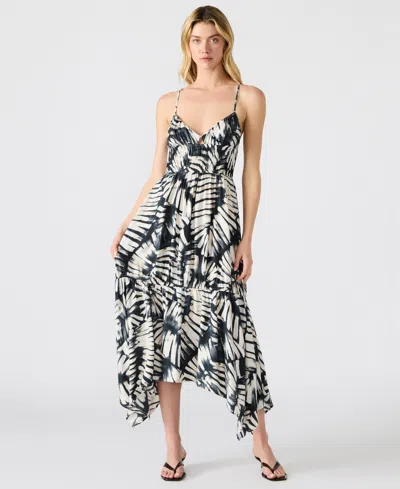 STEVE MADDEN WOMEN'S JACKIE PRINTED HANDKERCHIEF-HEM SLEEVELESS MIDI DRESS