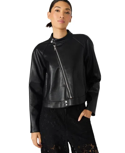 Steve Madden Women's Jett Trapeze Moto Collarless Jacket In Black