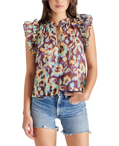 Steve Madden Women's Kailani Cotton Ruffled Split-neck Top In Multi