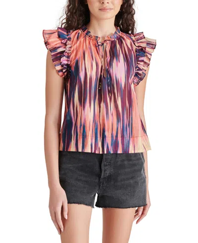 Steve Madden Women's Kailani Flutter-sleeve Top In Stripe Mul