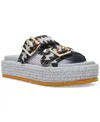 Steve Madden Karrigan Raffia Platform Slide Sandal In Blue Raffia Multi