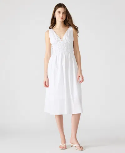 Steve Madden Kassie Bead Detail Smock Waist Cotton Midi Dress In White