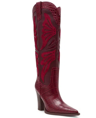 Steve Madden Women's Kaz Knee-high High-heel Western Cowboy Boots In Burgundy