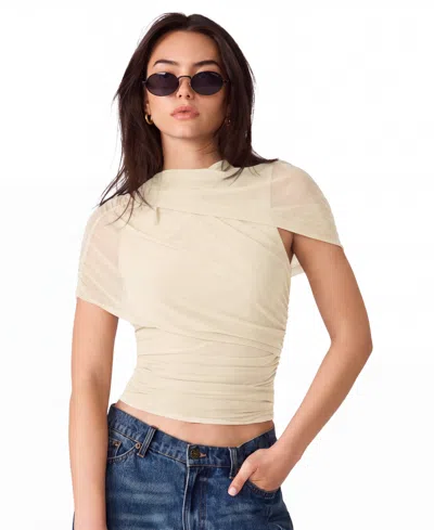 Steve Madden Women's Kerry Mock-neck Ruched Cape-sleeve Top In Neutral