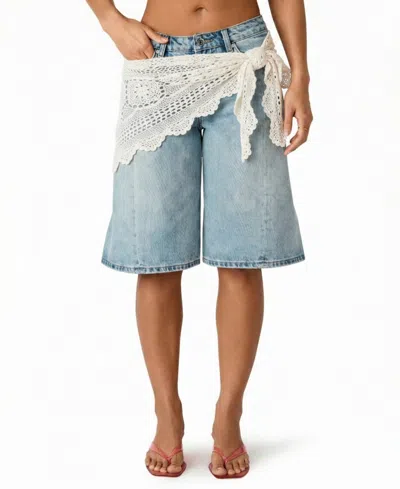 Steve Madden Women's Kesha Crochet Scarf-detail Shorts In Blue