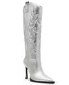 Steve Madden Kinzee Pointed Toe Western Boot In Silver Rhinestone