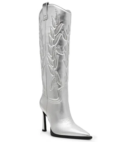 Steve Madden Women's Kinzee Rhinestone Stiletto Western Tall Dress Boots In Silver Rhinestone