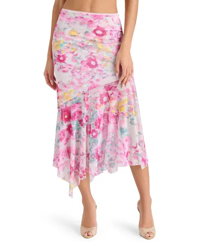 Steve Madden Women's Lacie Printed Asymmetric Midi Skirt In Pink Hydrangea