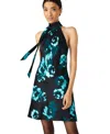 Steve Madden Lara Floral Print Mini Halter Dress In Black