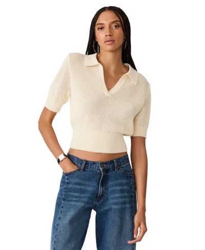 Steve Madden Women's Lark Collared V-neck Sweater Top In Neutral