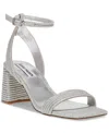 Steve Madden Lavnish Womens Ankle Strap Open Toe Heels In Silver Glitter Mesh