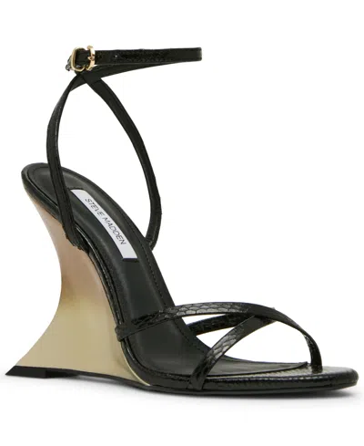 Steve Madden Women's Layers Strappy Almond Toe Wedge Sandals In Black
