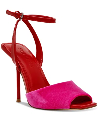 Steve Madden Women's Lilac Peep-toe Two-piece Sandals In Fuschia Velvet,red Patent