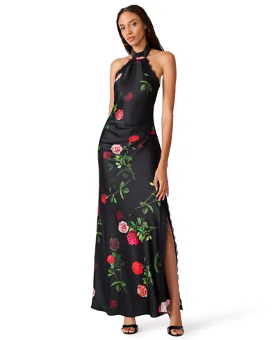 Steve Madden Women's Lillienne Halter Floral Maxi Dress In Black