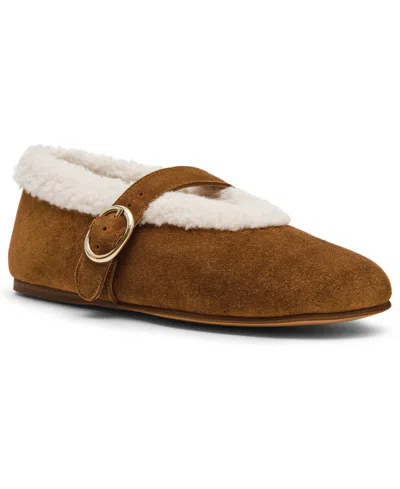 Steve Madden Women's Lodge Cozy Adjustable Strap Mary-jane Flats In Brown