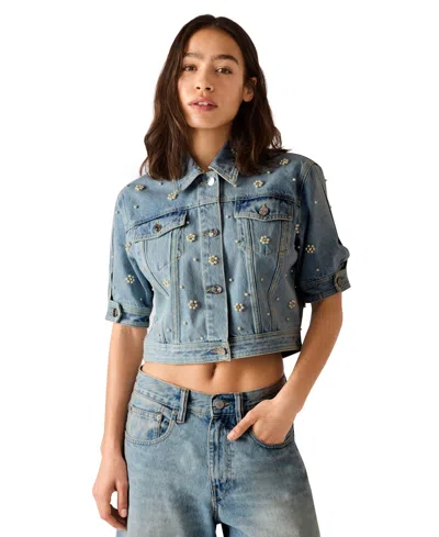 Steve Madden Women's Long-sleeve Denim Shirt In Blue