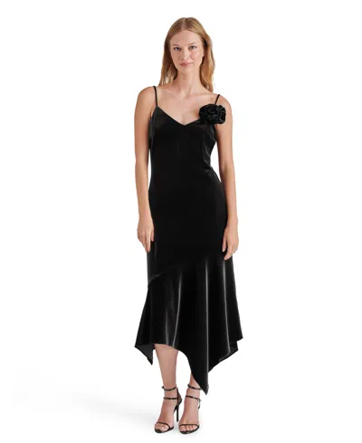 Steve Madden Women's Lucille Velvet Rosette Midi Dress In Black