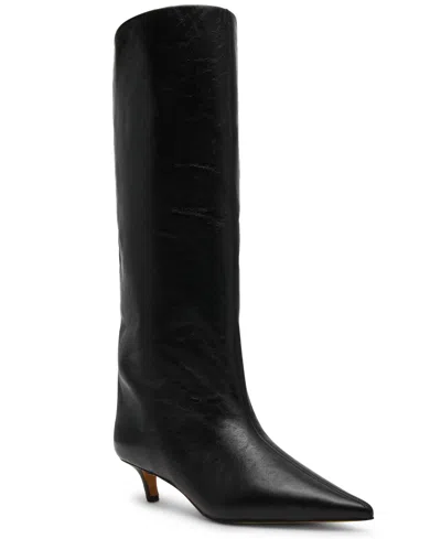 Steve Madden Women's Lychee Kitten-heel Stovepipe Knee-high Dress Boots In Black