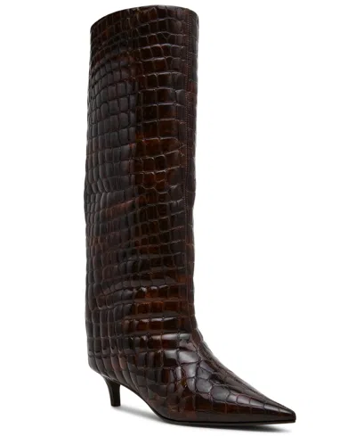 Steve Madden Women's Lychee Kitten-heel Stovepipe Knee-high Dress Boots In Brown