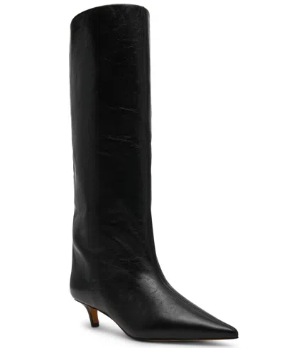 Steve Madden Women's Lychee Wide-calf Kitten-heel Stovepipe Knee-high Dress Boots In Black