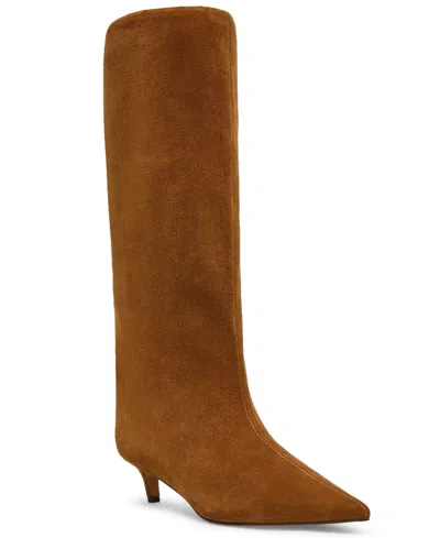 Steve Madden Women's Lychee Wide-calf Kitten-heel Stovepipe Knee-high Dress Boots In Brown