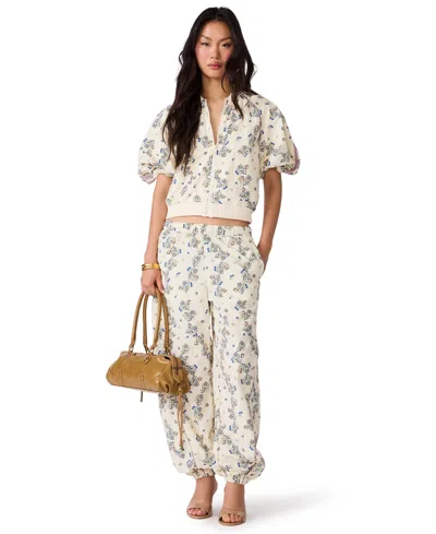 Steve Madden Women's Lyonie Cropped Floral-print Lightweight Jacket In Cascading Garland White