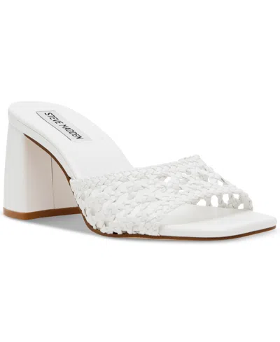 Steve Madden Women's Mania Woven Block-heel Sandals In White