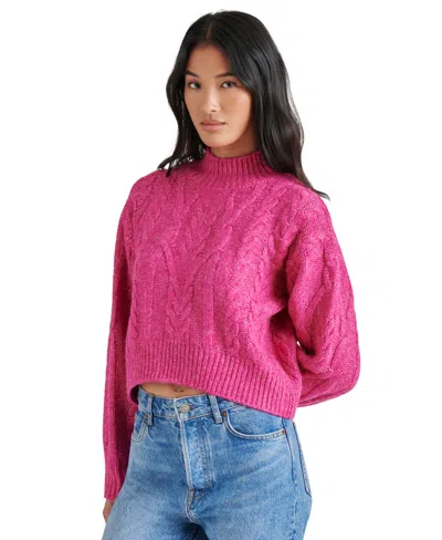 Steve Madden Women's Marcie Cable-knit Mock-neck Sweater In Fuschia